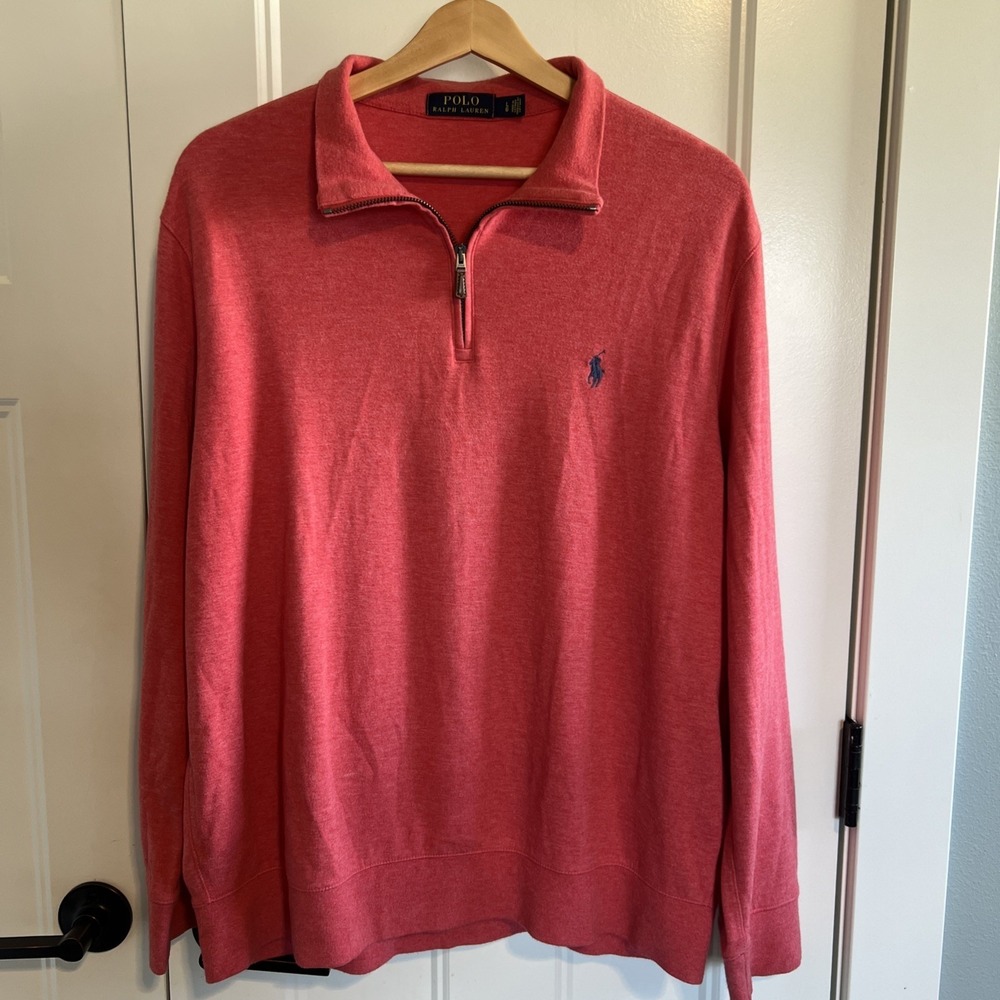 Polo Ralph Lauren Pima‎ Cotton 1/4 Zip Pullover Sweater Coral Pink Men's Large